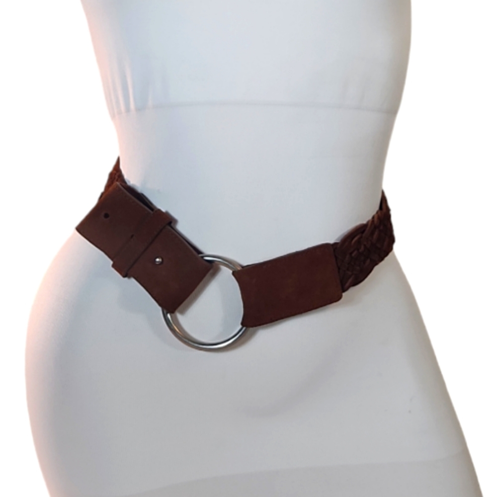 BELT L BROWN BOHO SOUTHWESTERN BRAIDED SUEDE BELT